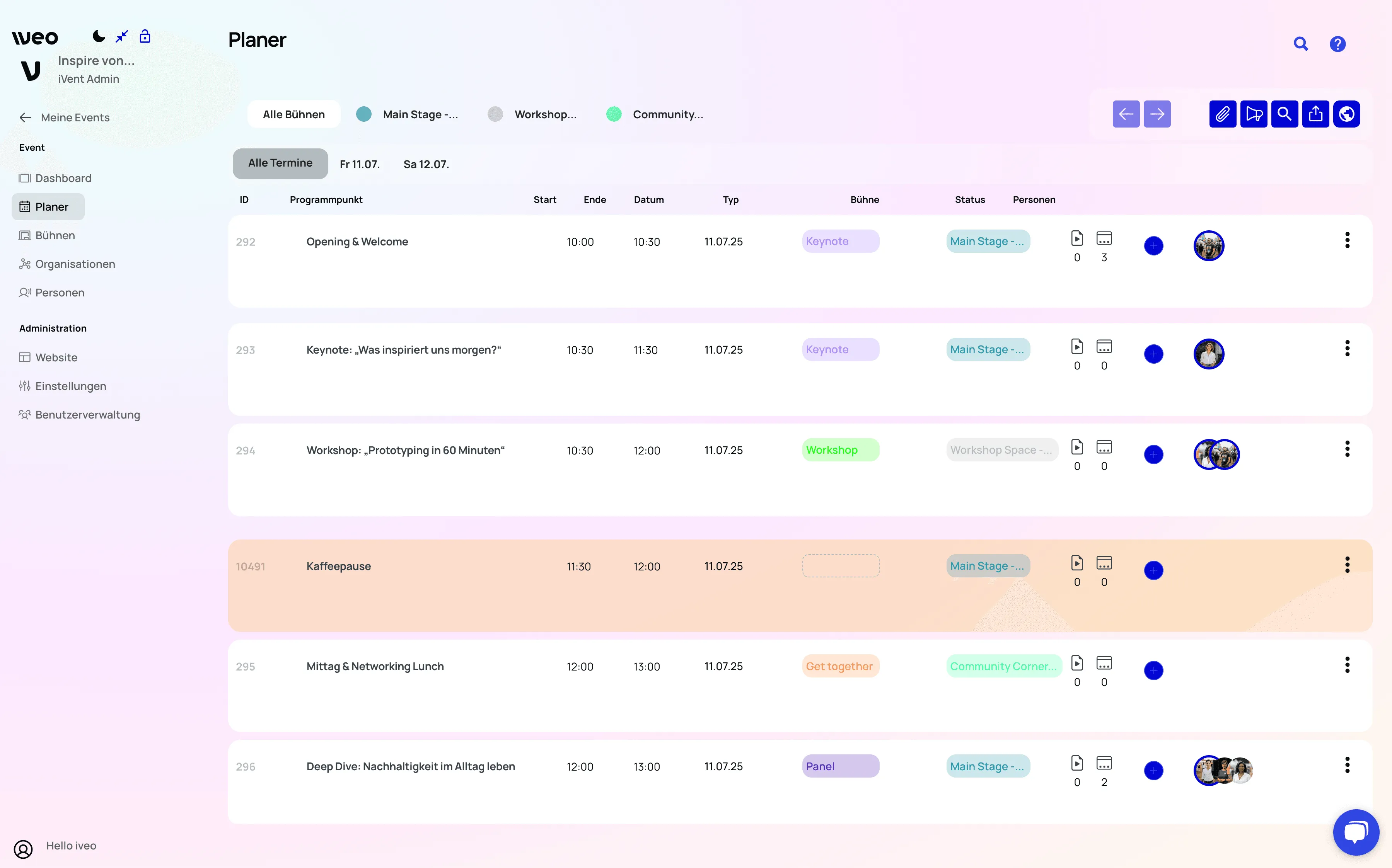 Real-time speaker change updates in the iveo Planner
