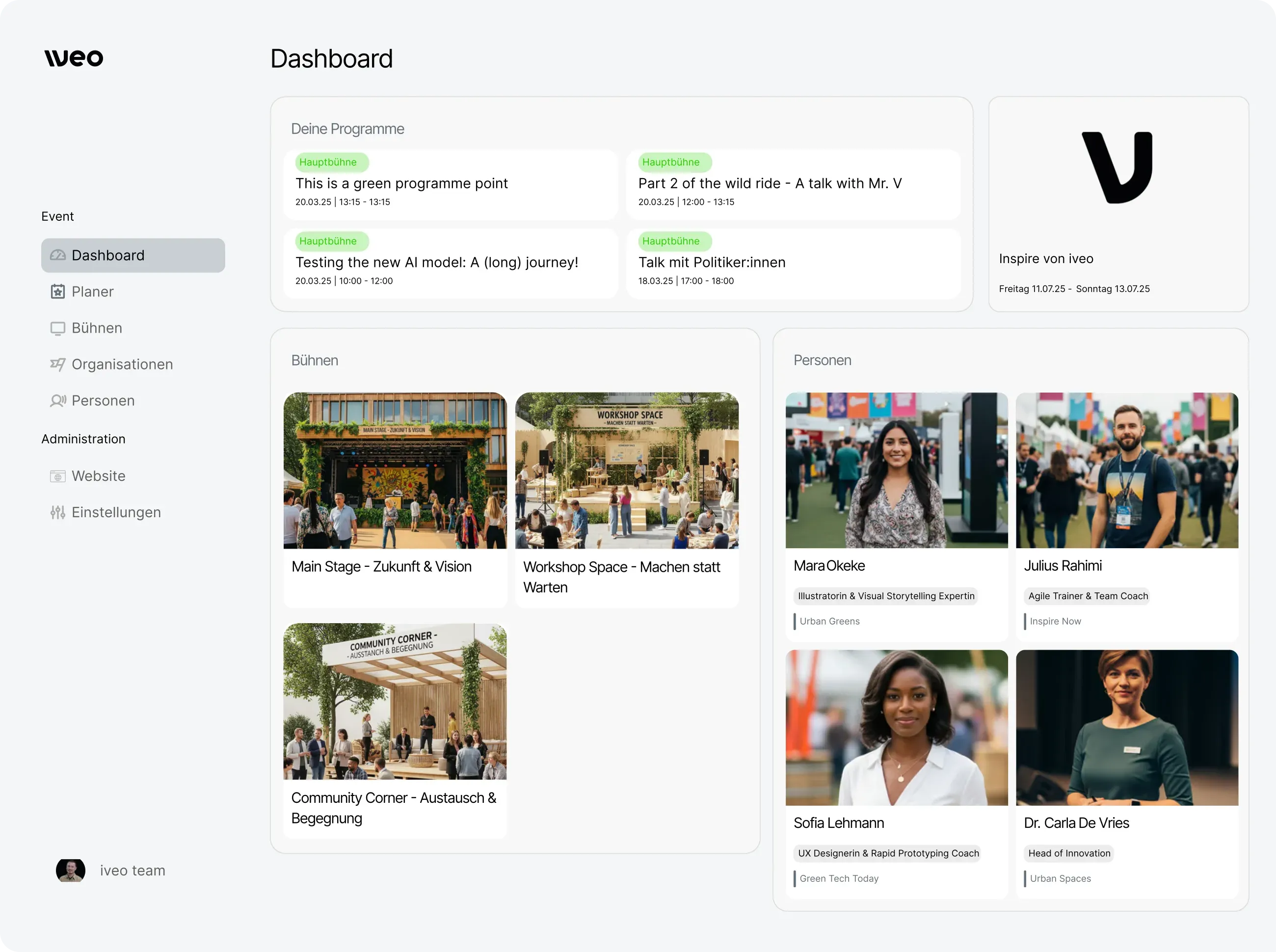 iveo Dashboard – Eventübersicht