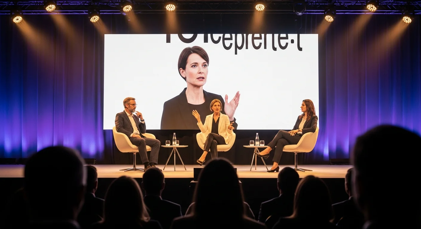 Konferenzbühne mit Paneldiskussion — Sprechererkennung identifiziert den aktiven Sprecher